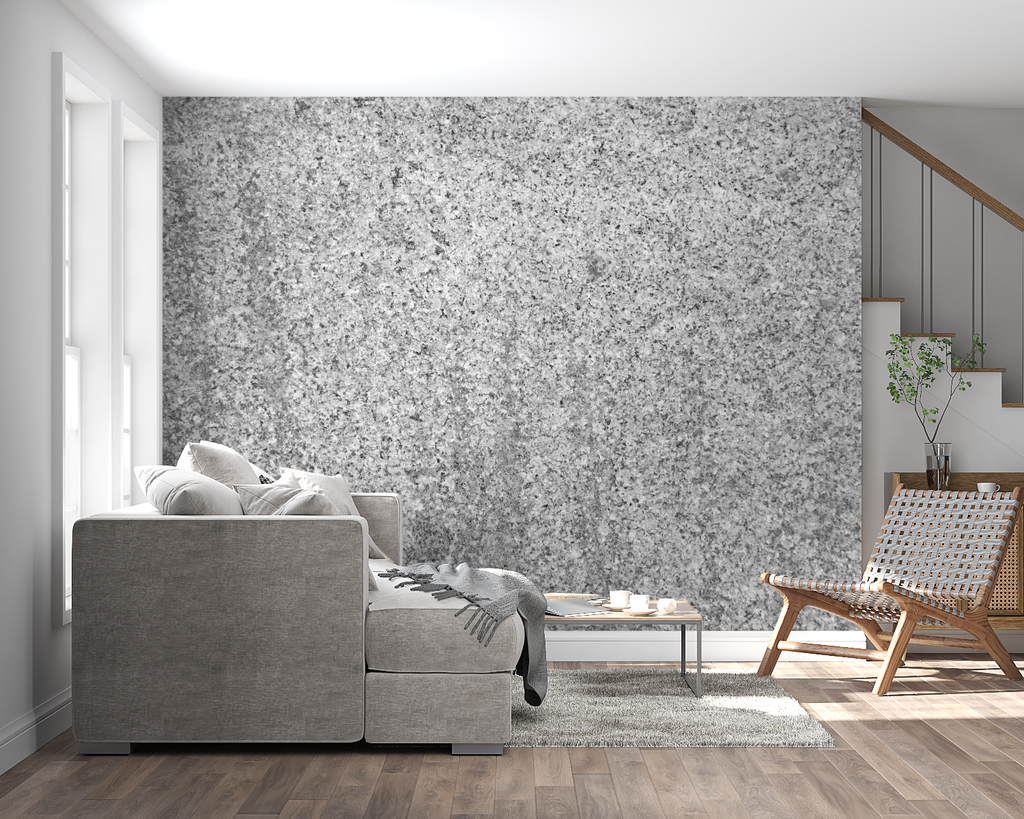 Granite texture wall mural adding sophistication to a contemporary dining space