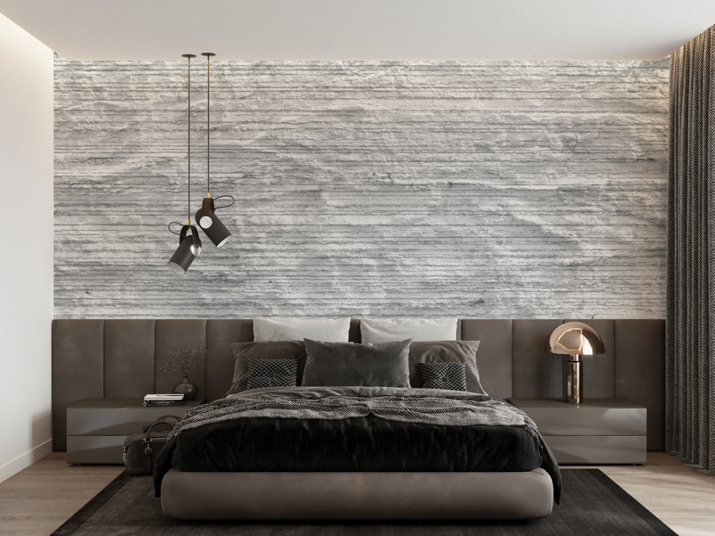 Grey horizontal stone pattern wallpaper in modern office space