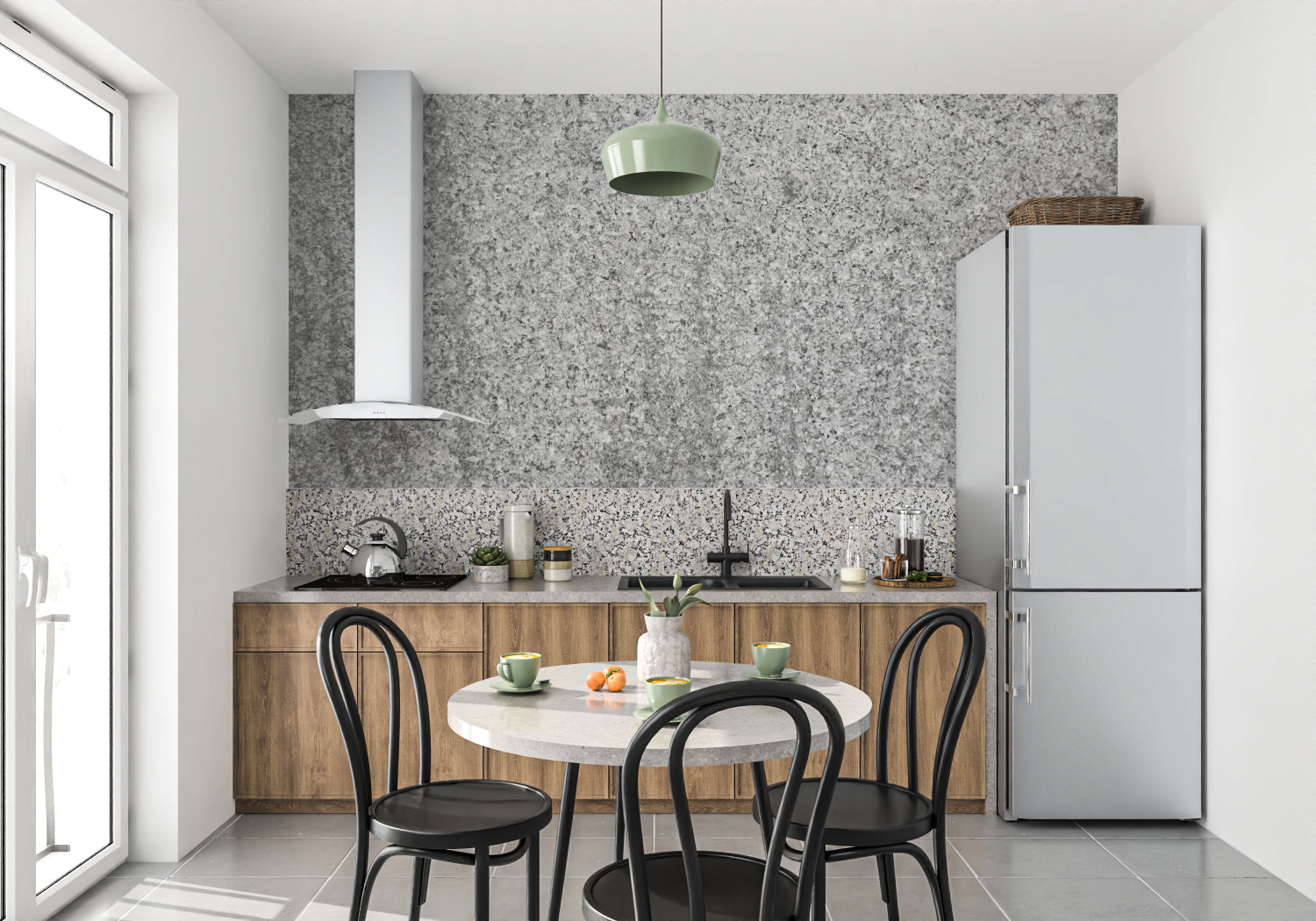 Grey stone effect mural in home office setting, bringing professional elegance to workspace