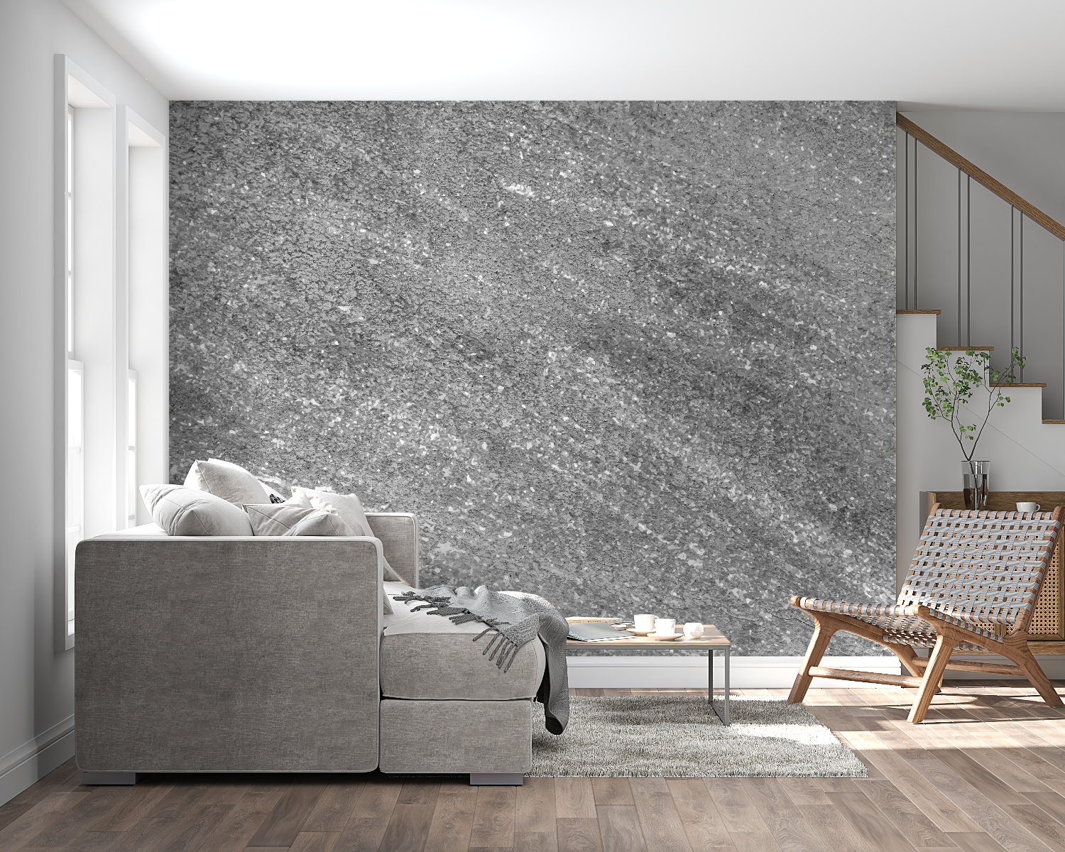 Metallic stone wallpaper adding texture to luxury hotel lobby wall