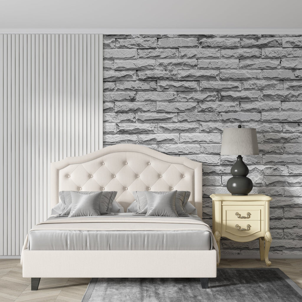 Stone effect wall mural adding texture to an elegant dining room space