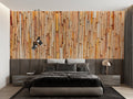Natural stone effect wallpaper in modern living room, showing vertical pattern that enhances room height