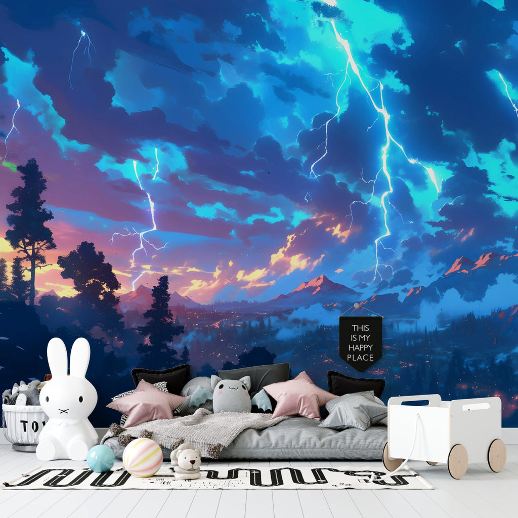 Storm Sky Wallpaper bringing energy to modern home office space