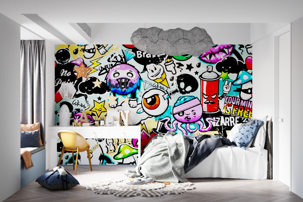 Urban graffiti mural adding character to modern retail space
