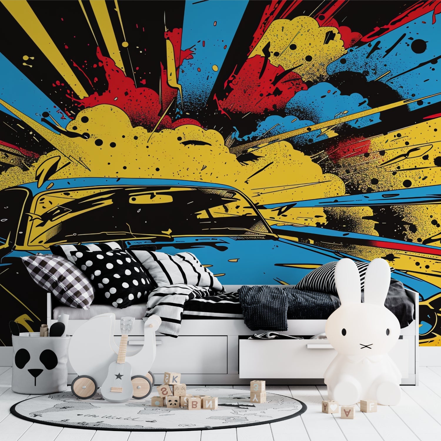 Street art mural installed in a creative office space showing scale and impact