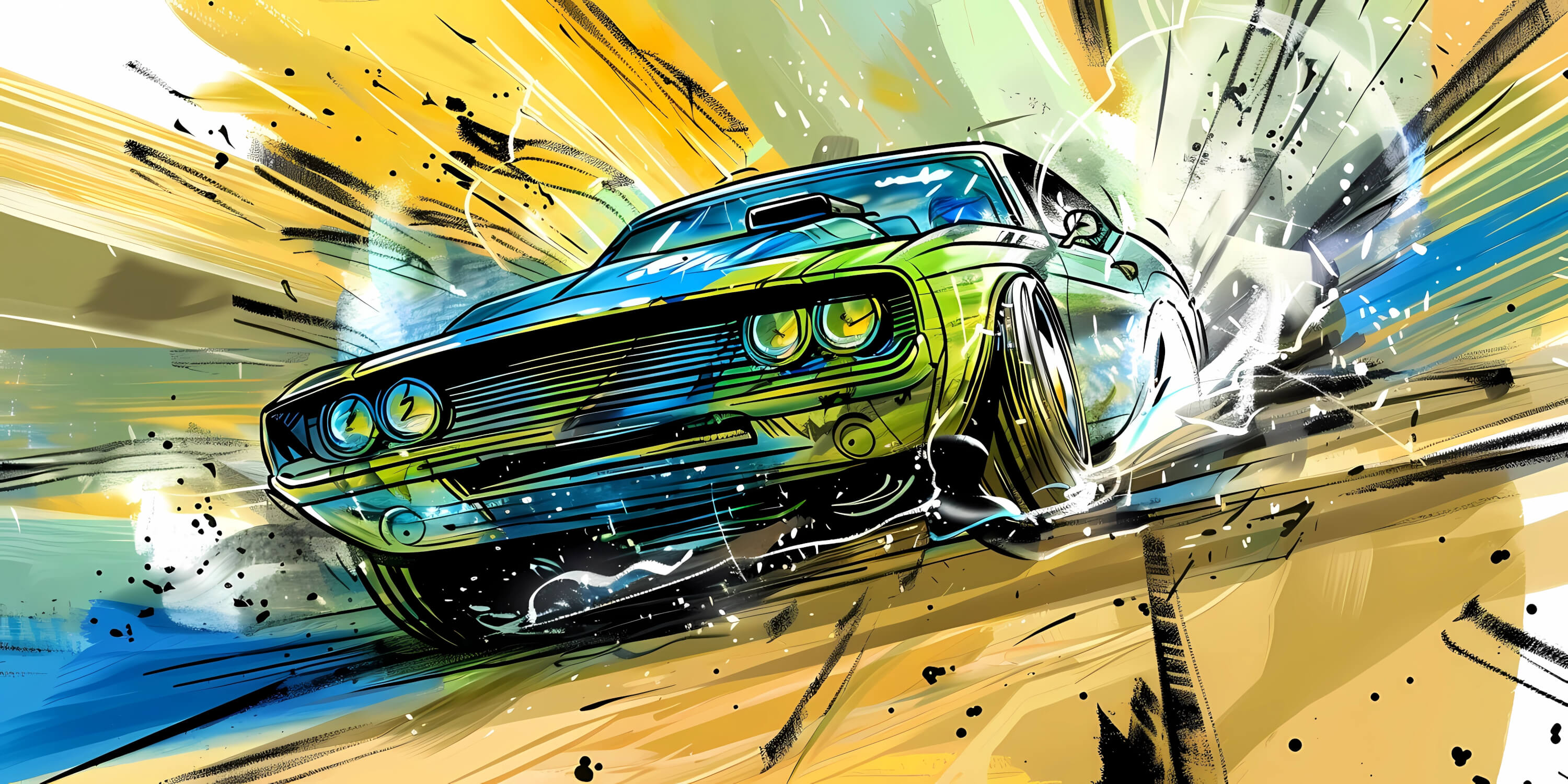 Street art racing car wallpaper design file showing vibrant colors and dynamic pattern details