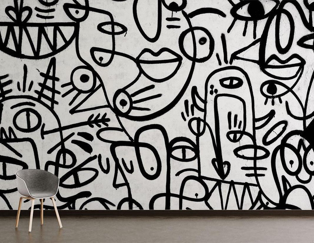 Black and White Graffiti Wallpaper making a statement in a creative home office space