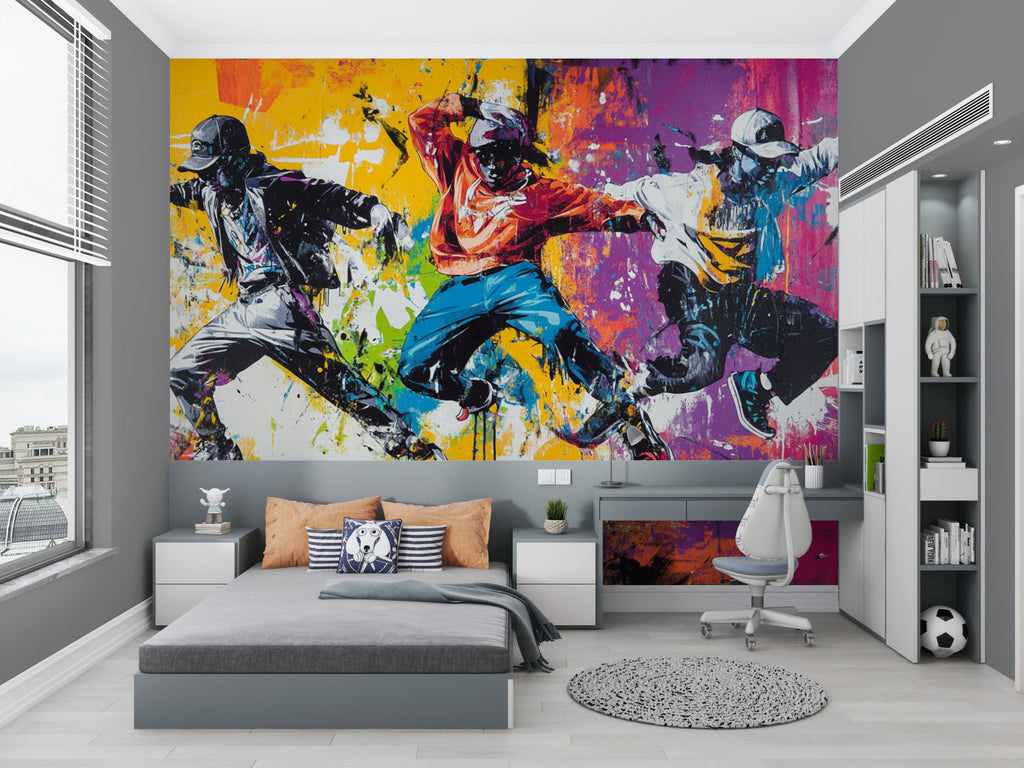 Graffiti wall mural adding urban style to a creative office space
