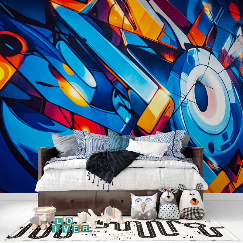 Graffiti wall mural bringing urban edge to gaming room setup
