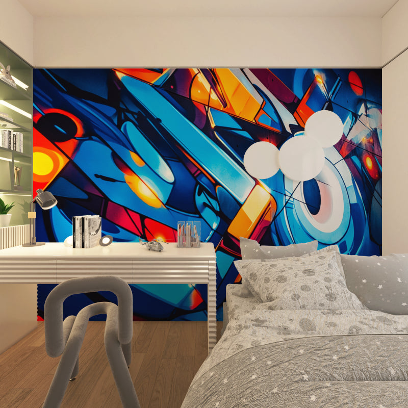 Urban art wallpaper featured in modern restaurant interior