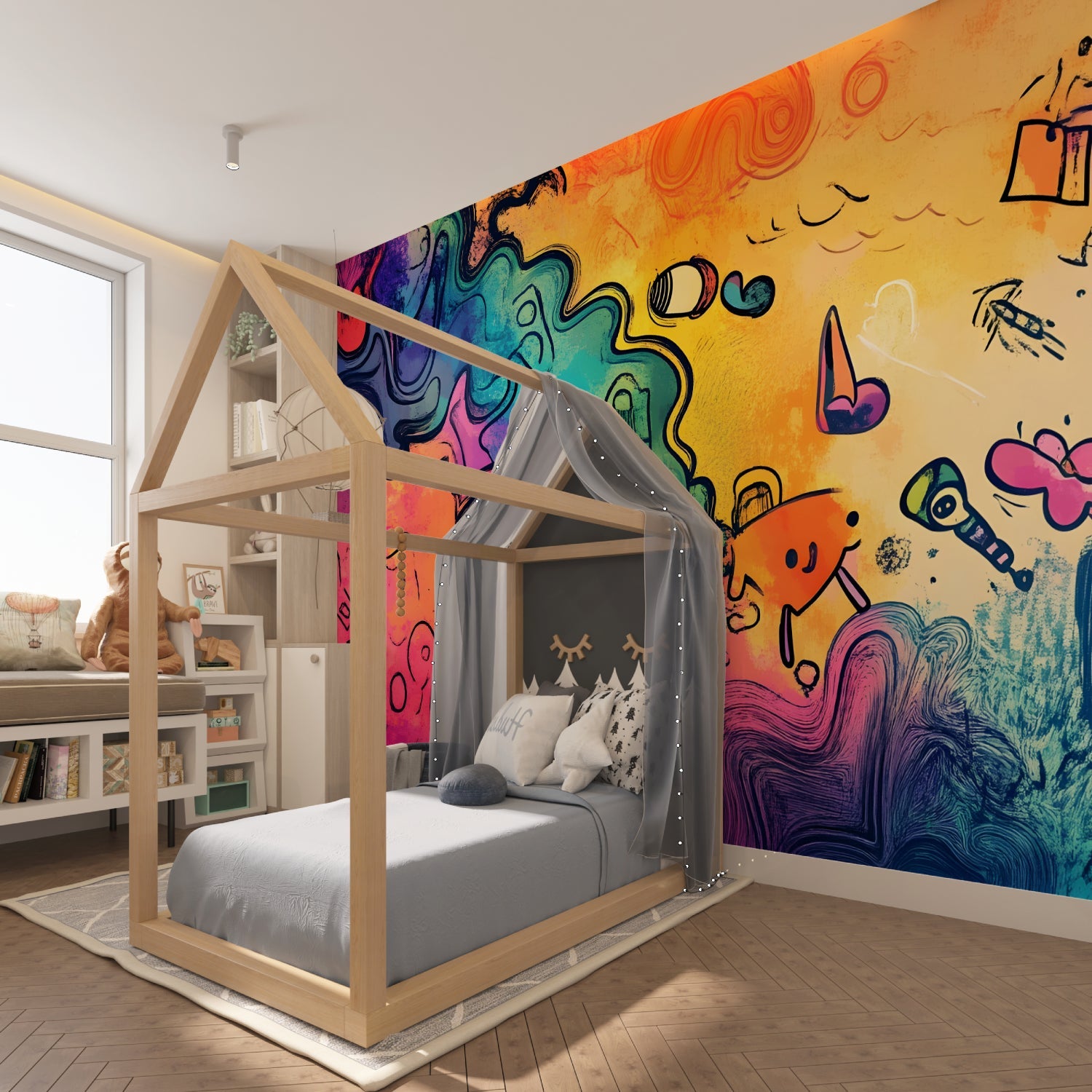 Graffiti explosion mural wallpaper in urban style living room