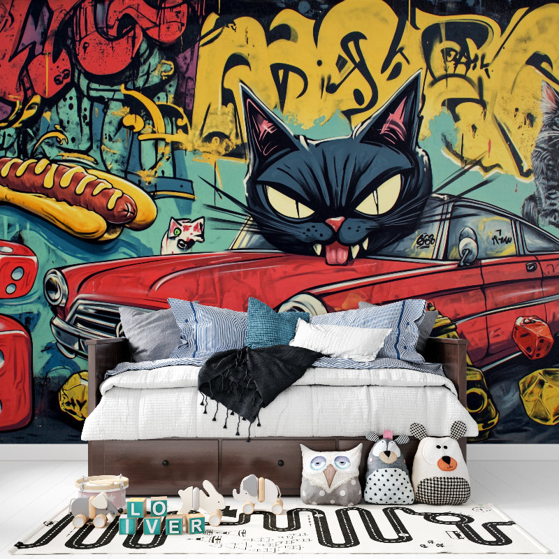 Graffiti wallpaper with classic car bringing urban edge to office space