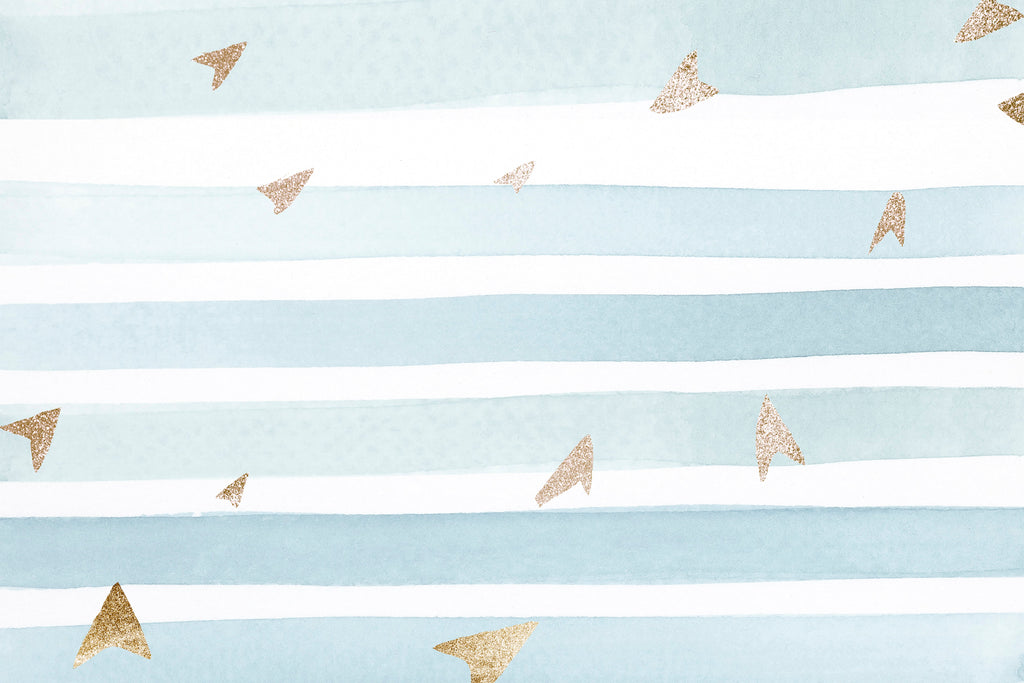 Design file of blue and white striped pattern with delicate gold paper planes