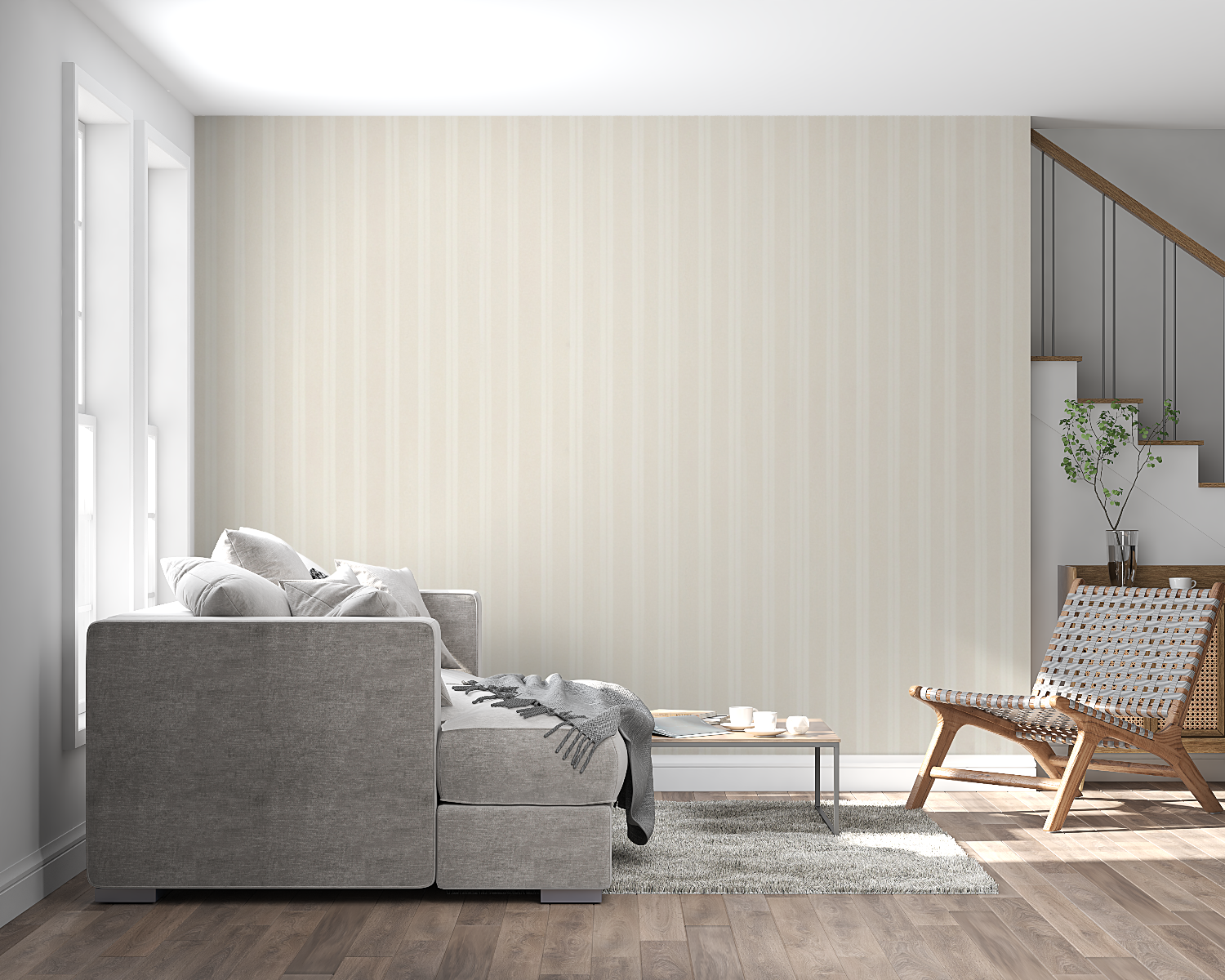 Striped wallpaper bringing modern style to a home office space