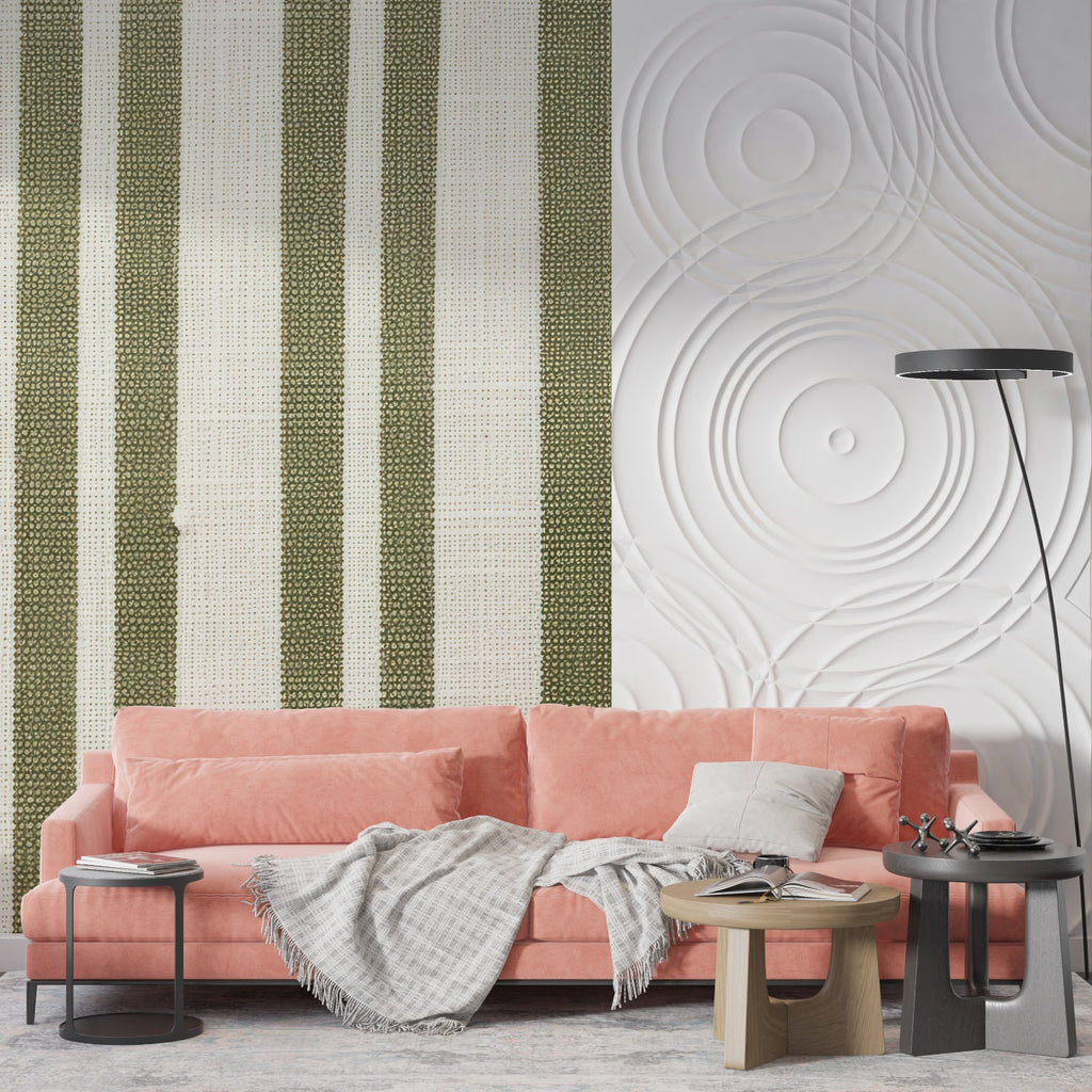 Vertical green stripes in a home office setting, adding professional elegance