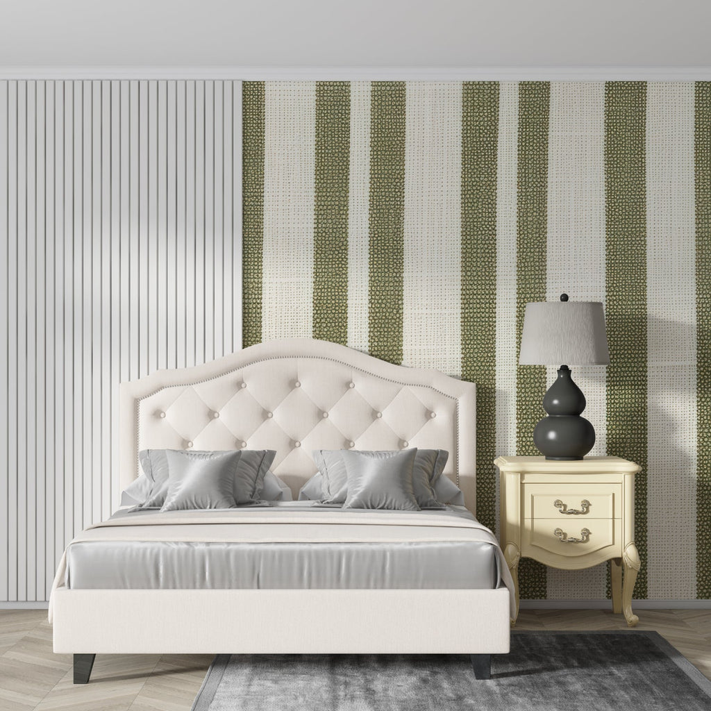 Hallway showcasing vertical green stripe pattern making the space appear taller