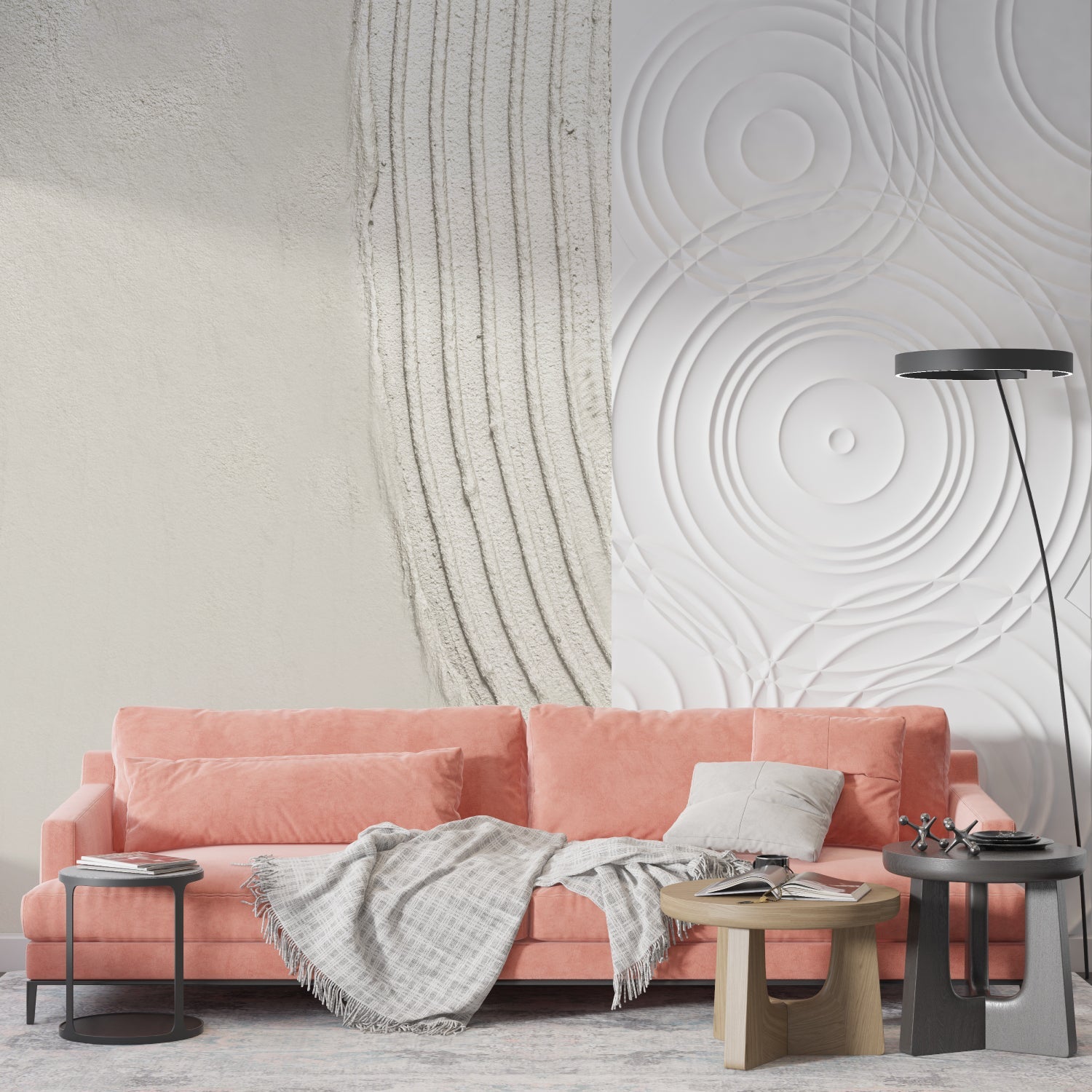 Modern stripe mural in hallway demonstrating visual height enhancement