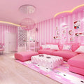 Pink striped wallpaper bringing height and elegance to a modern bedroom setting