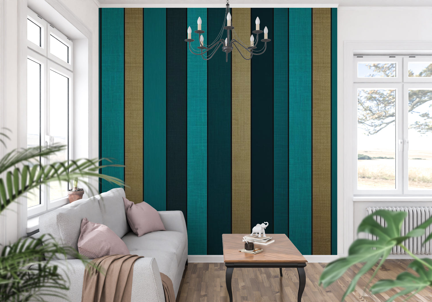Modern striped pattern adding elegance to a master bedroom wall