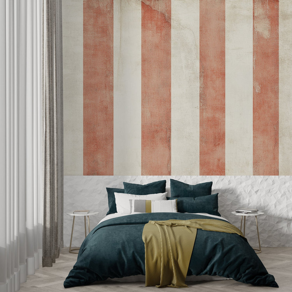 Home office with vertical stripe wallpaper adding sophistication