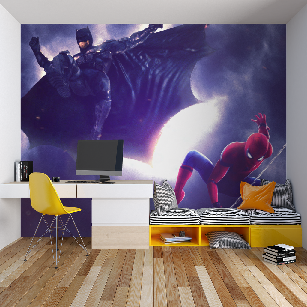 Superhero themed wallpaper bringing epic action to media room setting