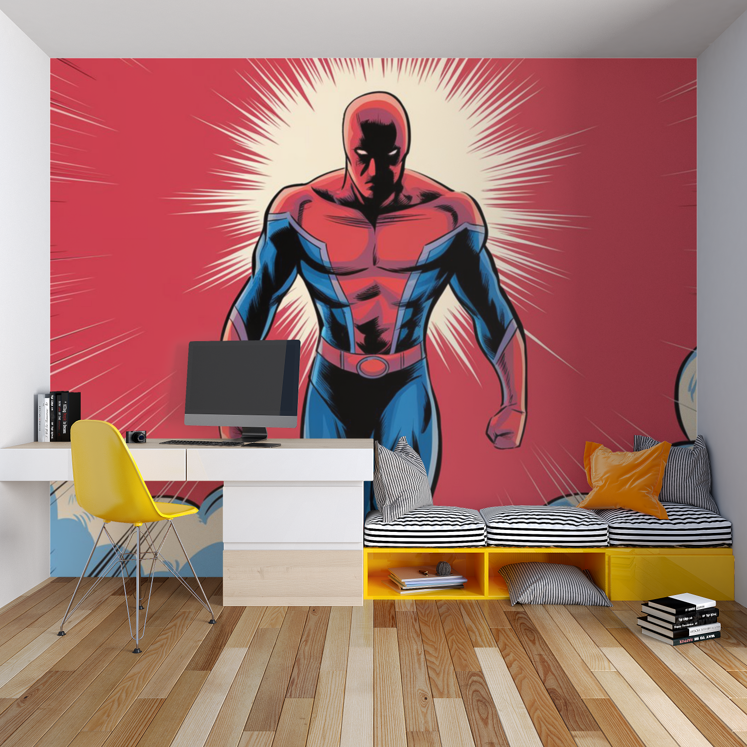 Superhero themed mural adding character to a study space