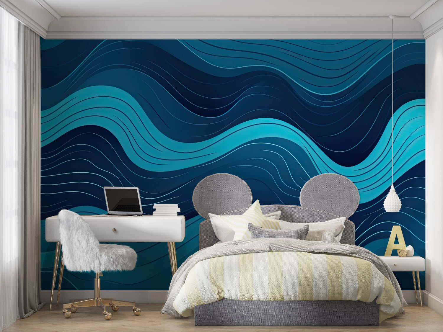 Action hero wallpaper transforming a child's playroom into an epic adventure scene