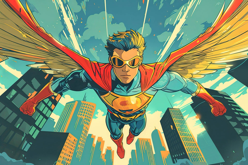 Superhero wallpaper design file showing dynamic comic book style pattern with bold colors