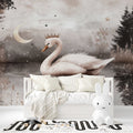 Swan Princess wall mural bringing magic to a girl's bedroom with soft pink accents and dreamy atmosphere