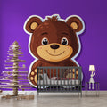 Purple Teddy Bear Wallpaper creating a cozy atmosphere in a modern nursery with white furniture and soft lighting