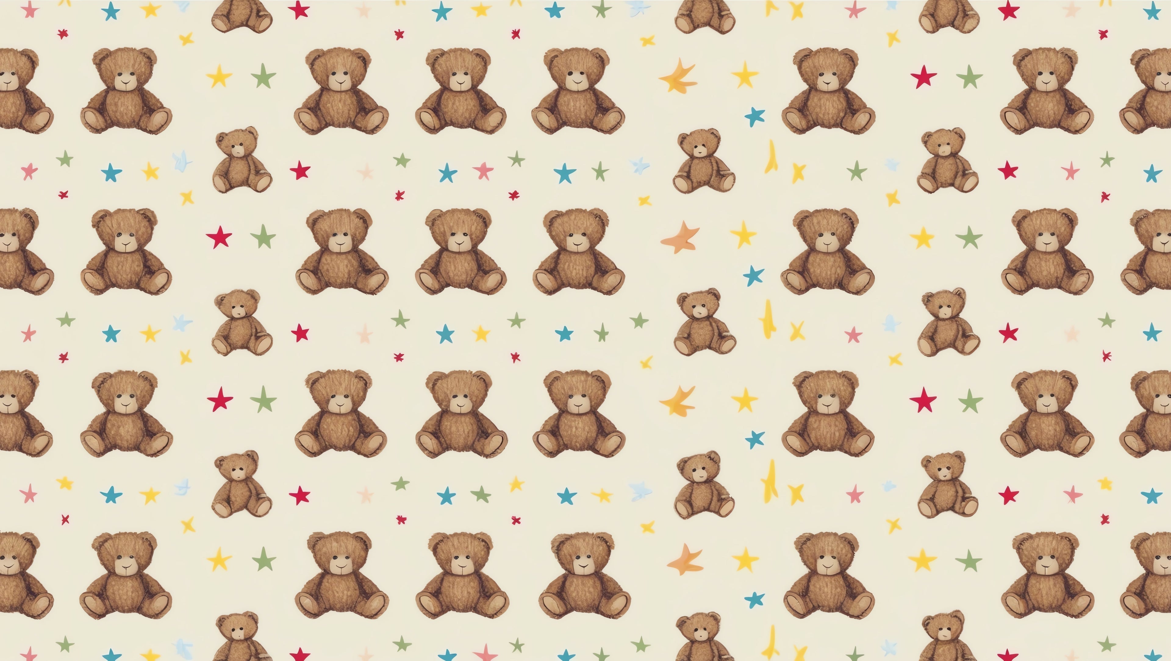 Teddy bear wallpaper design file showing detailed pattern of brown bears and colorful stars