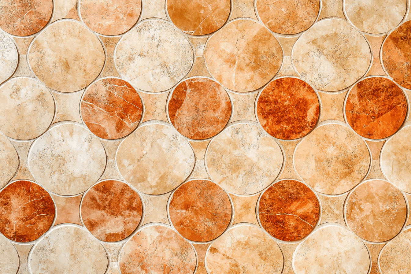 Terracotta circular mosaic design file showing detailed pattern and warm earth tones