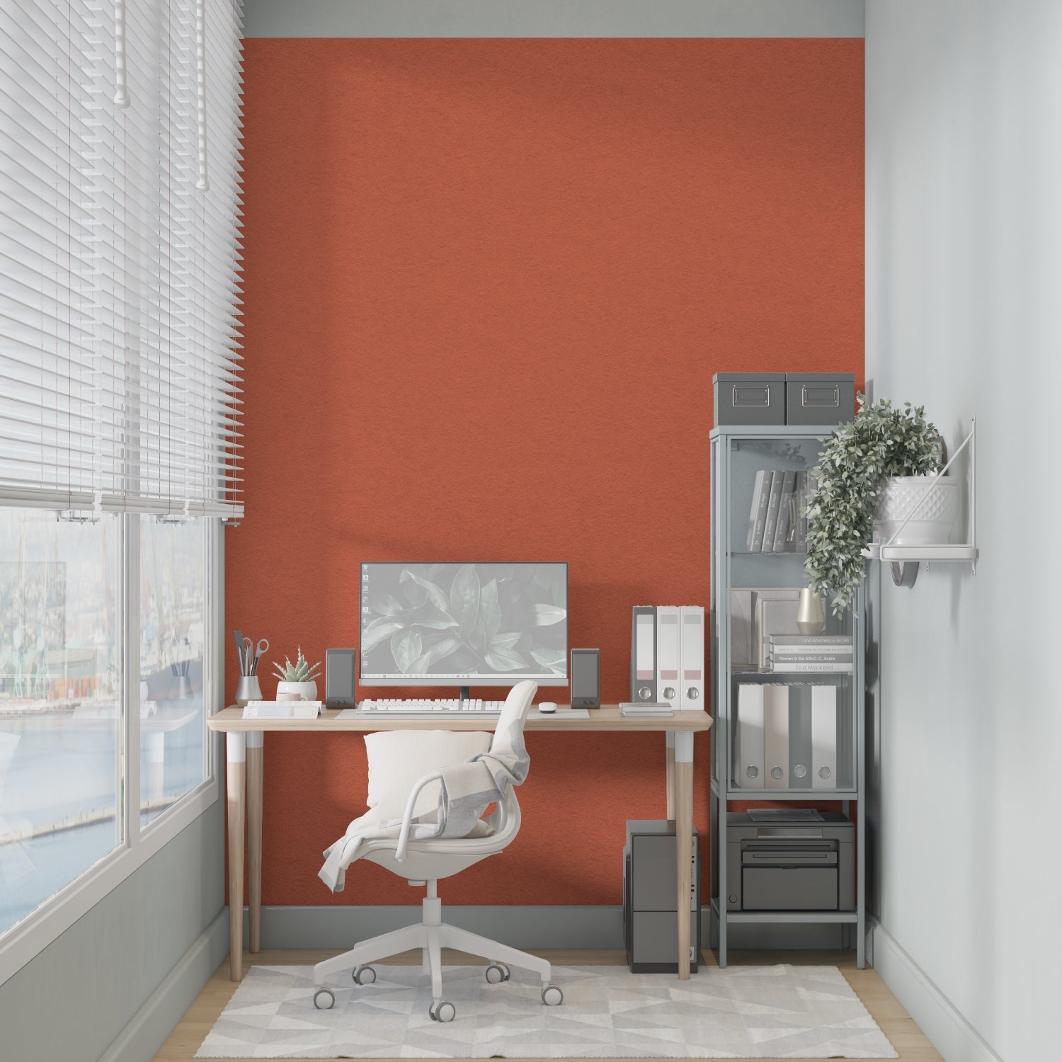 Terracotta wall mural creating a warm atmosphere in a contemporary bedroom