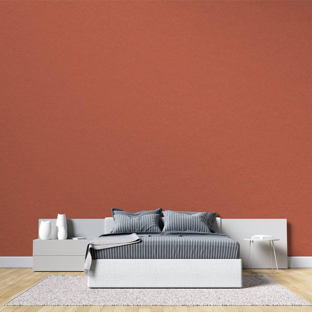 Solid color mural adding warmth to modern hallway
