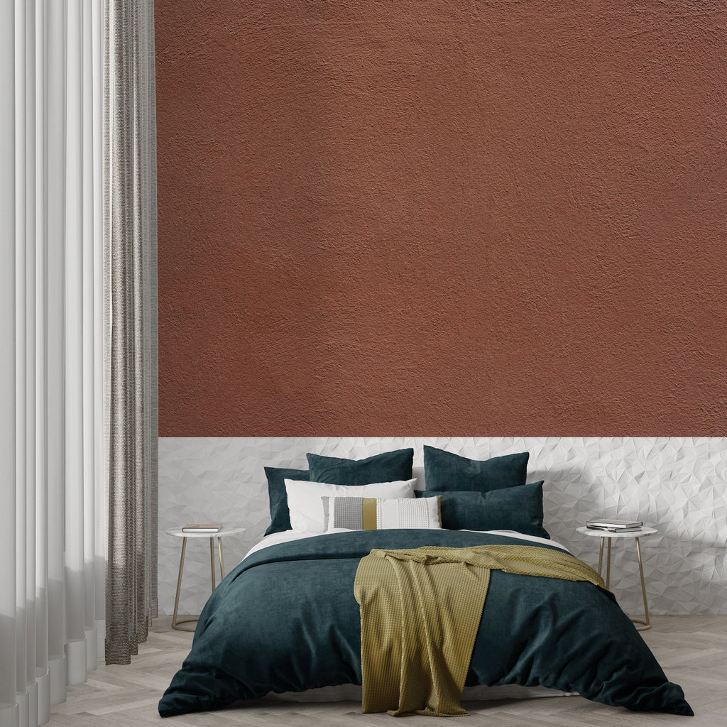 Entryway showcasing textured terracotta wall design in natural daylight