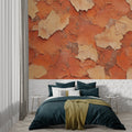 Terracotta wall mural in modern living room showing peeling paint texture effect