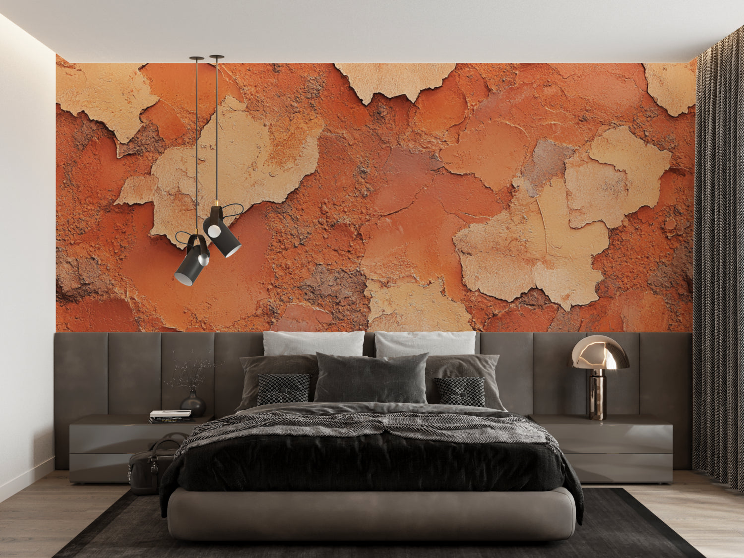 Home office featuring peeling paint effect terracotta wall mural