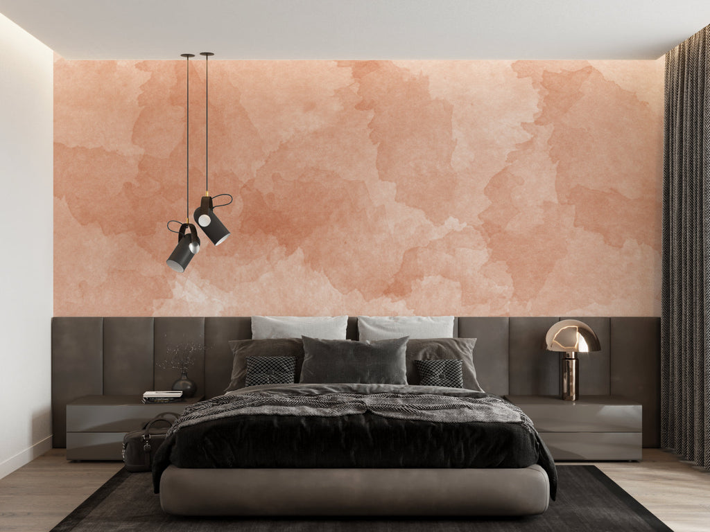 Modern terracotta wallpaper design in minimalist home office