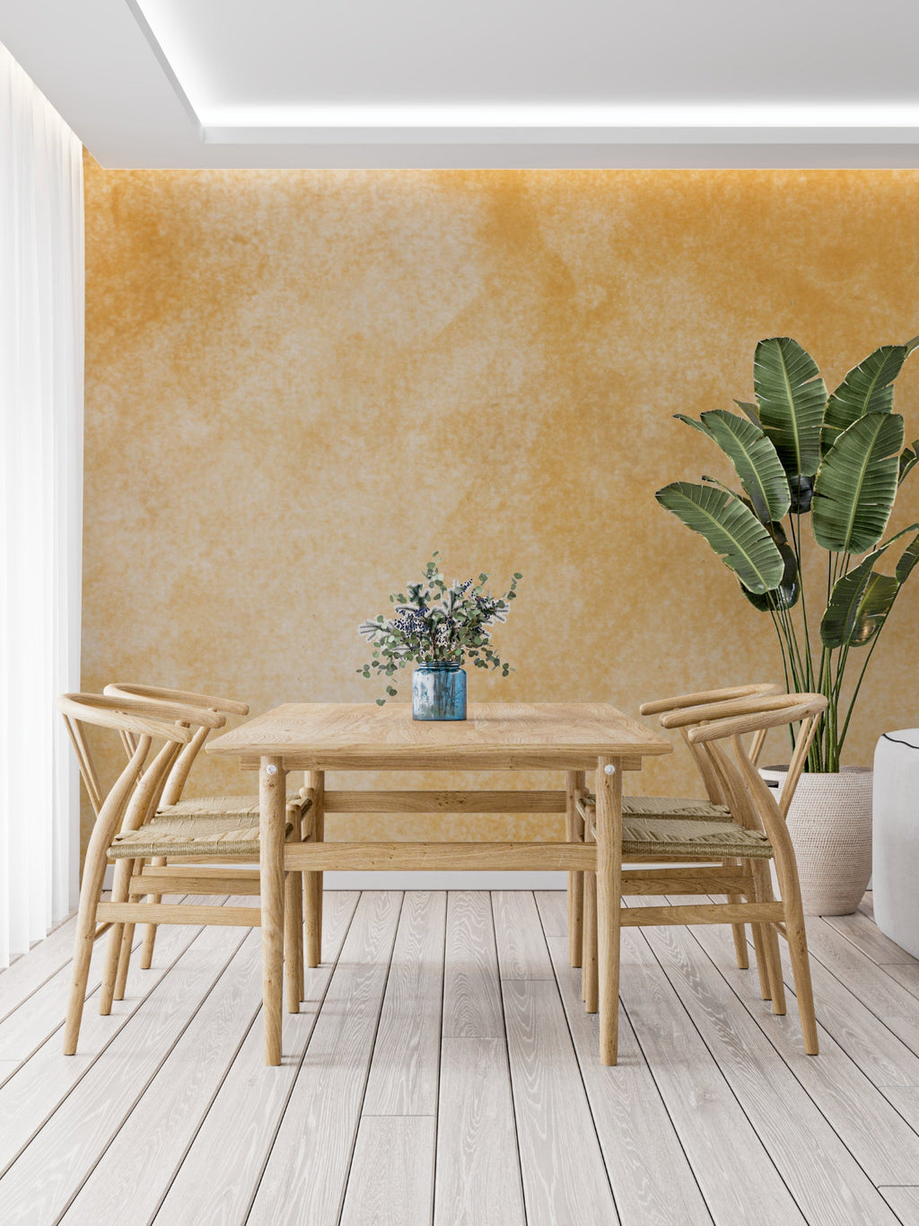 Terracotta wall mural in home office with contemporary furniture