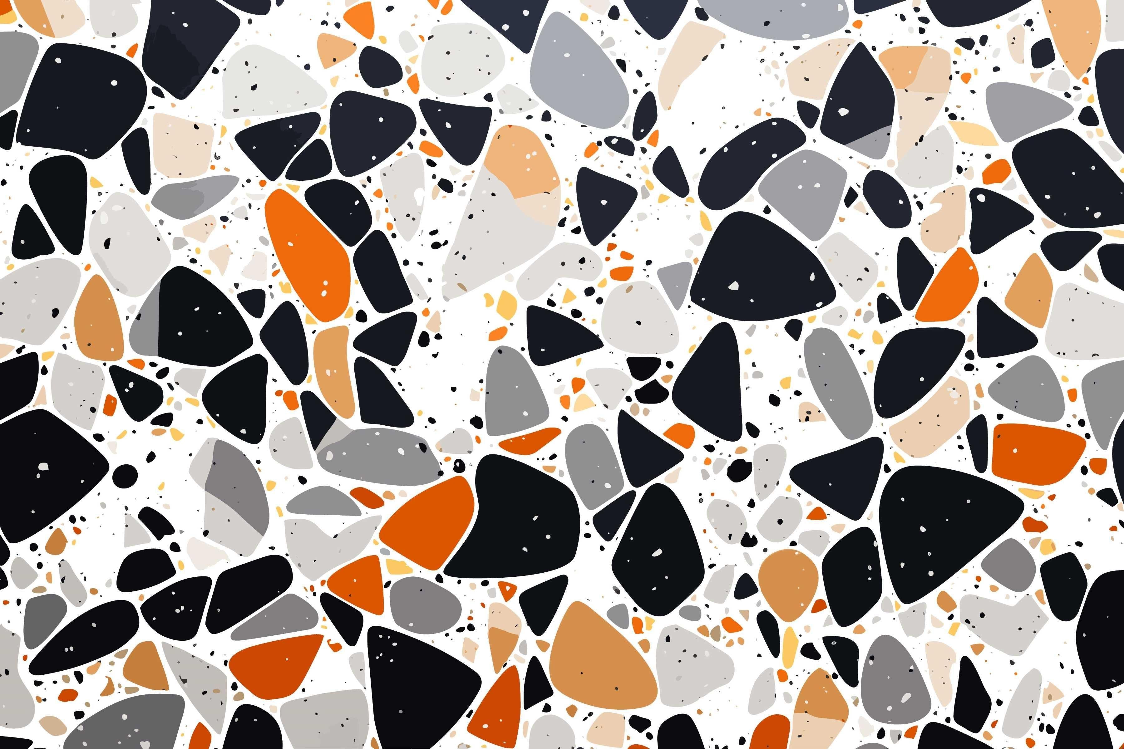 Terrazzo pattern design file showing modern orange and grey geometric shapes on white background