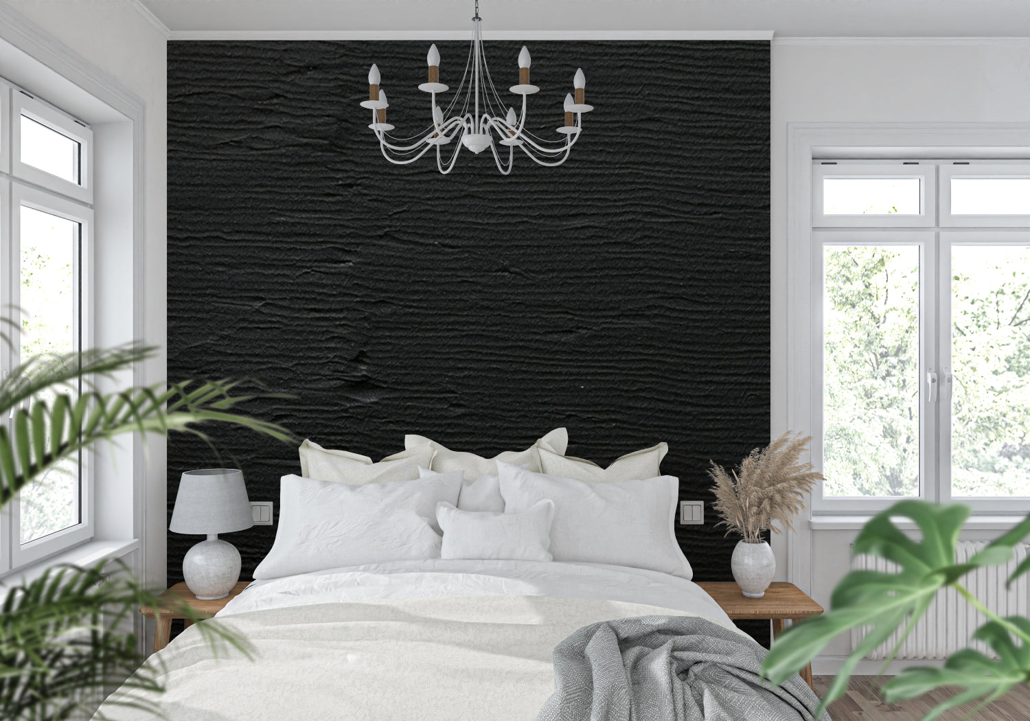 Black textured wave mural in office space creating professional atmosphere