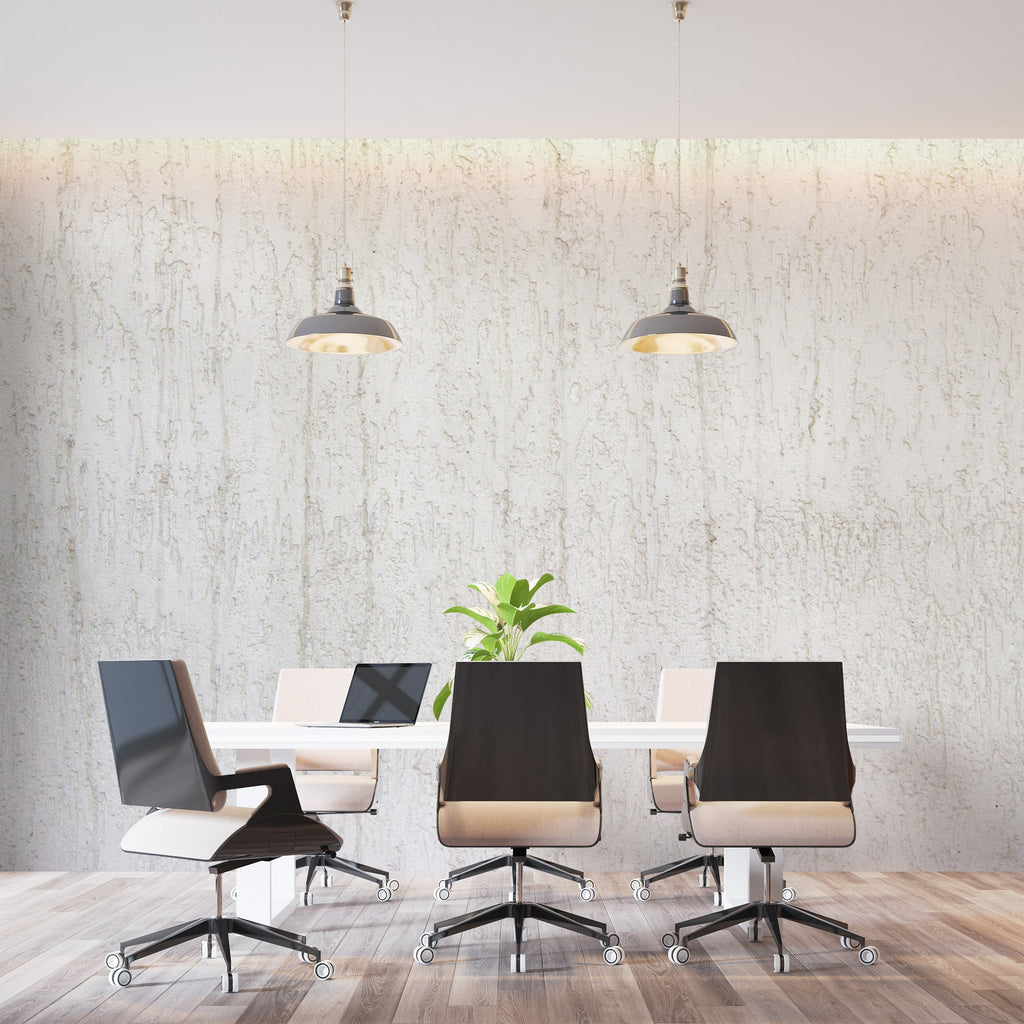 White relief mural wallpaper in dining room showing texture play at different angles
