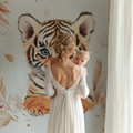 Baby Tiger Wallpaper creates a dreamy atmosphere in a modern nursery with soft natural lighting