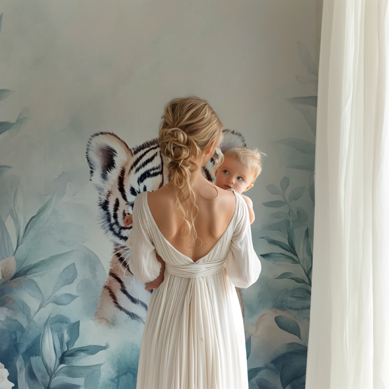 Enchanted Forest Tiger Wallpaper brightening up a playroom space
