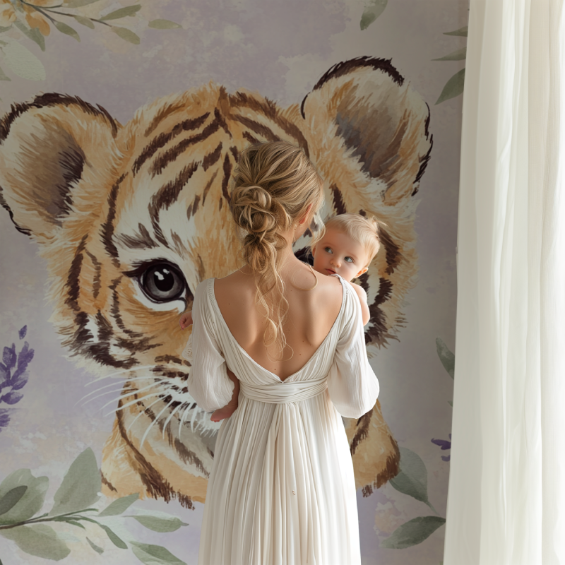 Floral tiger wallpaper in reading nook with cozy seating