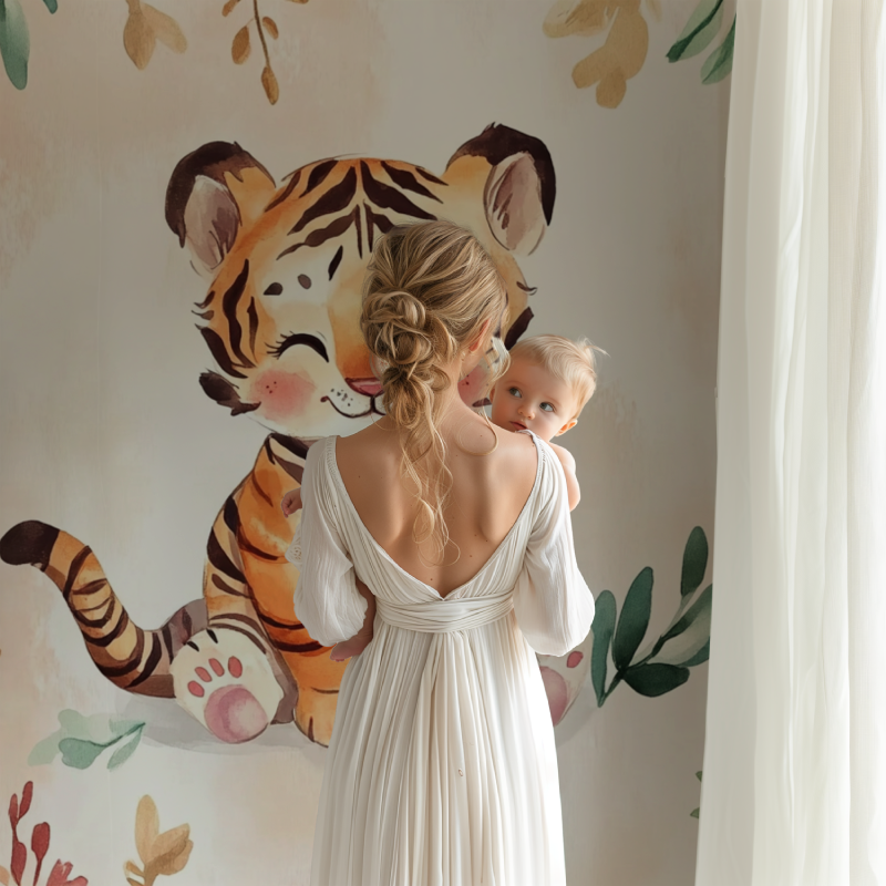 Baby Tiger Wall Mural featured in a modern gender-neutral nursery