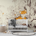 Baby Tiger Line Art Wallpaper creating a sweet and calm atmosphere in a modern nursery with white furniture