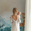 Baby tiger wallpaper mural styled in modern nursery with white furniture and soft textiles