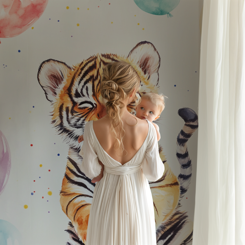 Baby Tiger Mural in modern kids bedroom showing scale and vibrant colors