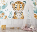 Watercolor Tiger Cub Wallpaper creating a magical atmosphere in a modern nursery with soft natural lighting